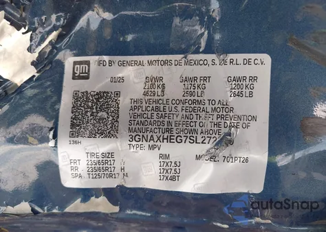 2025 Chevrolet Equinox Fwd Lt from USA, damaged, VIN 3GNAXHEG7SL272580